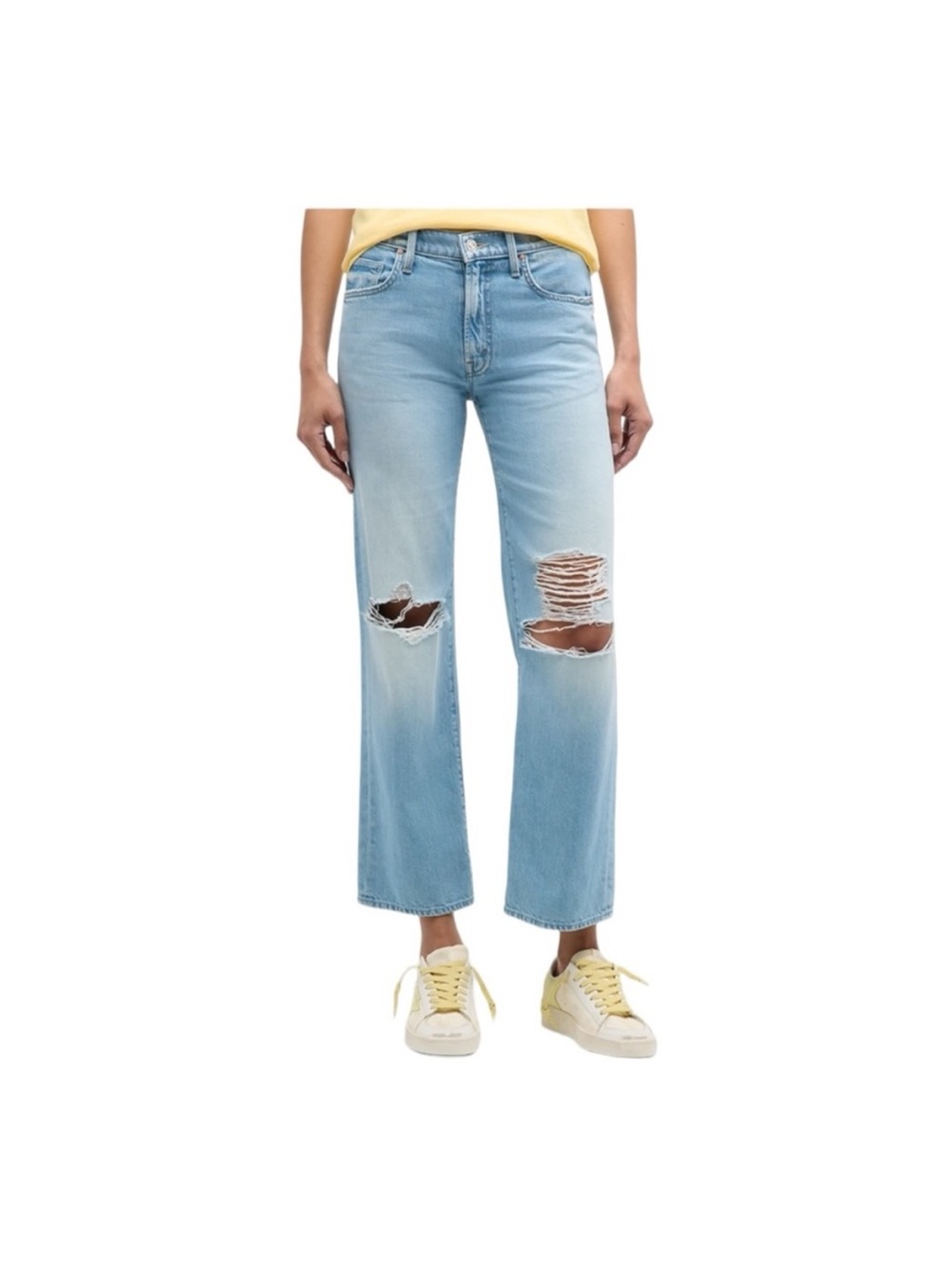 MOTHER Superior The Mid-Rise Rambler Zip Flood Jeans Ripped Off Size 25